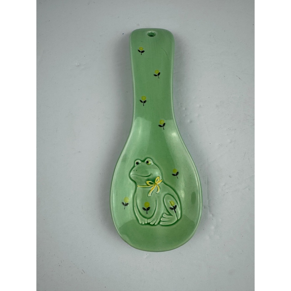 Vintage Otagiri Ceramic Frog Spoon Rest Green Hand Crafted Japan Cottagecore
